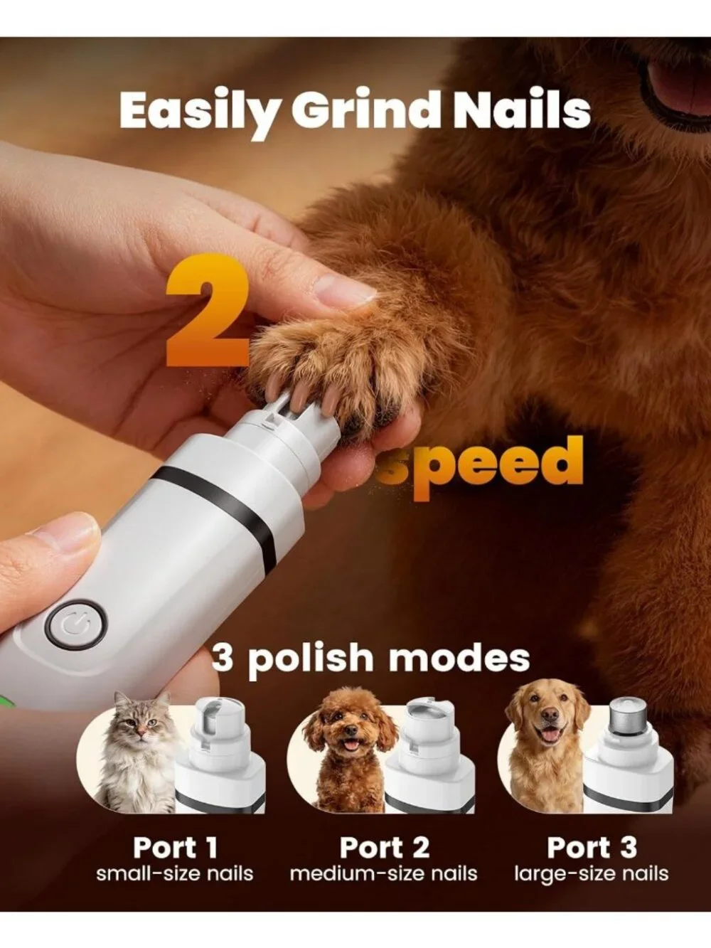 Low Noise 3-in-1 Dog Clippers & Nail Grinder Grooming Kit for All Breeds